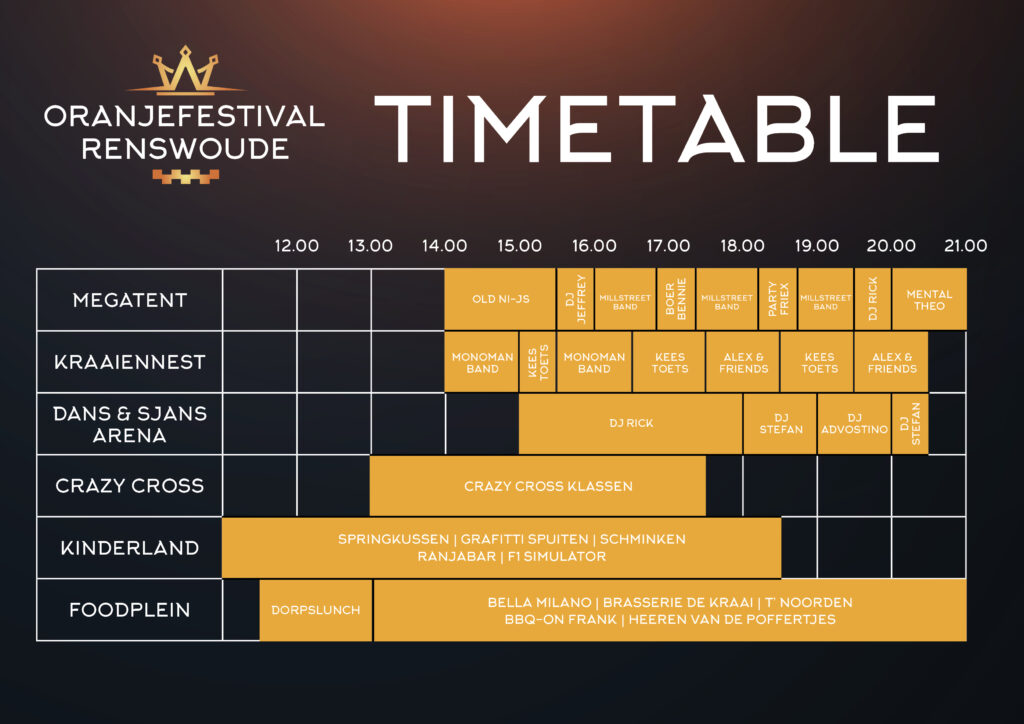 Timetable Koningsdag 2023.